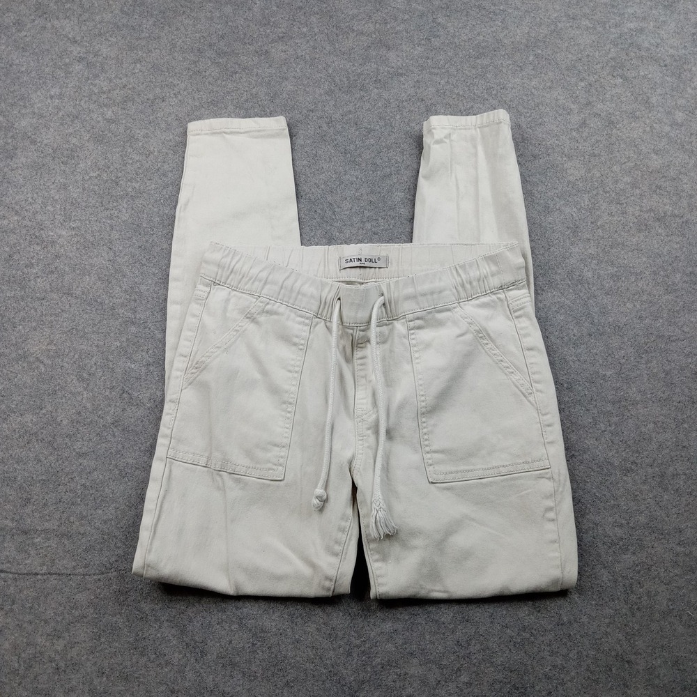 Satin Doll Jeans Womens 6 White Light Wash Skinny Stretch Denim Pants Drawstring